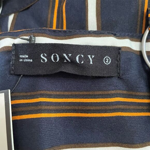 SONCY Jumpsuit Overall Blue/Orange Stripe Plus Size 2 Cross Strap Adjustable NWT - Picture 6 of 11